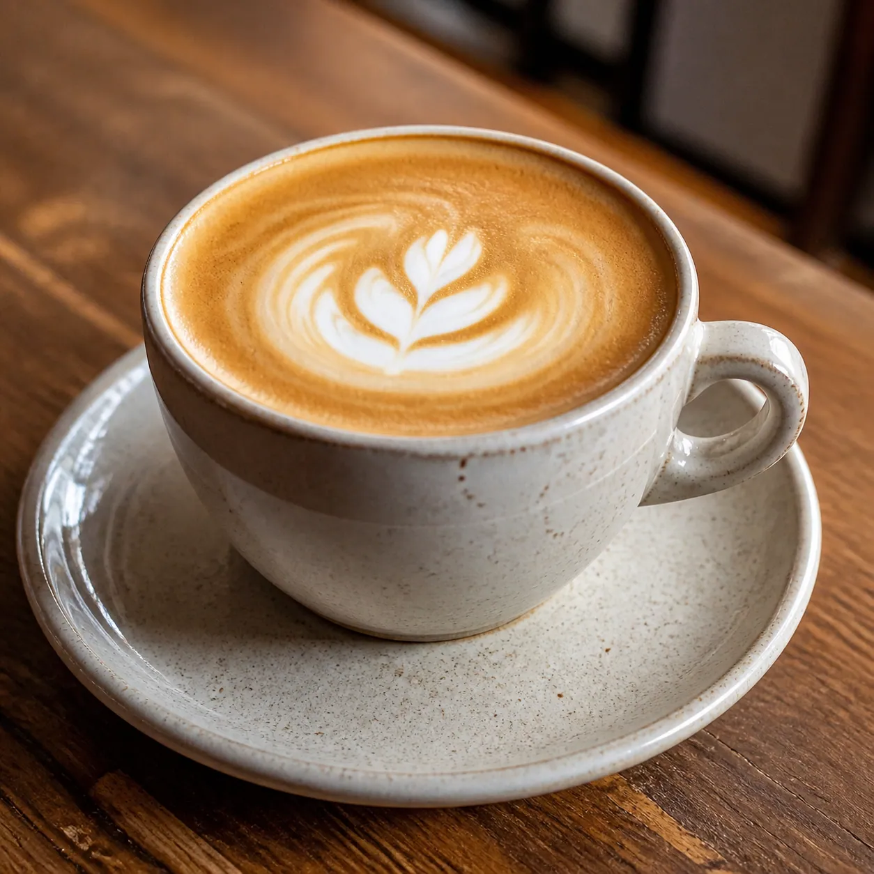 A flat white with a glossy, thin layer of milk